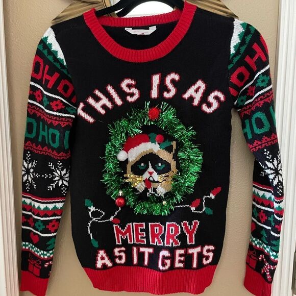 No Boundaries Juniors This Is As Merry As It Gets Christmas Grumpy Cat Sweater - Picture 1 of 14